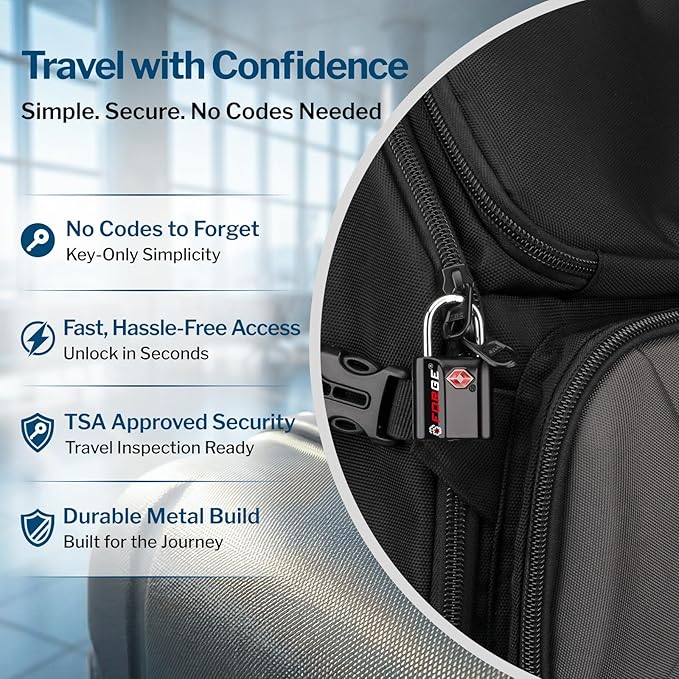 TSA Approved Luggage Locks, Ultra-Secure Dimple Key Travel Locks with Zinc Alloy Body, Black 4 Pack