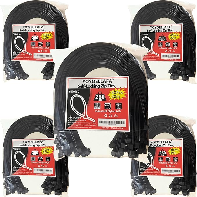 Large Zip Ties Heavy Duty Outdoor 20 Inch 250lb Extra Long Cable Ties Thick Wire Ties Big Strong Zipties Wide Plastic Zip Ties 200 Pack