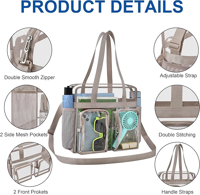 XCU Clear Bag for Stadium Events 12x6x12 Large Clear Tote Bag Transparent Lunch Bag Adjustable Straps for Concert Sports Work