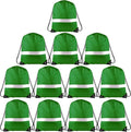 KUUQA 12 Pcs Drawstring Backpack Bag Bulk Reflective Backpack Dark Green String Bags Cinch Sack Backpack for Team Yoga Sport Gym Traveling
