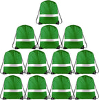 KUUQA 12 Pcs Drawstring Backpack Bag Bulk Reflective Backpack Dark Green String Bags Cinch Sack Backpack for Team Yoga Sport Gym Traveling