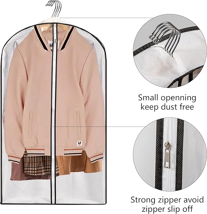 Mskitchen Hanging Clothes Storage with 4" Gusseted Garment Covers (Set of 6) - Clear Suit, Dress, Sweater, Shirt Protectors - 24"x 40"x 4" / 6 Pack