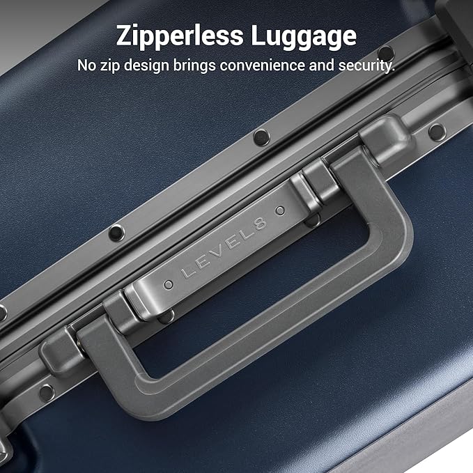 LEVEL8 Carry On Luggage Airline Approved Zipperless with Aluminum Frame, Hard Case Luggage with Spinner Wheels, Metal Travel Suitcase, 20 Inch, Blue