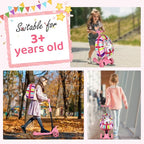 3-in-1 Ride-On Scooter Suitcase, Hardside Ride On Suitcase For Kids Ages 4-15 with LED Light-Up Wheels, Retractable Handle, Foldable & Detachable Scooter Travel Trolley Ride On Luggage-Pink