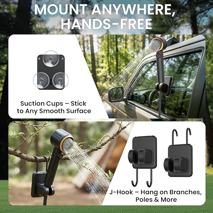 Portable Camping Shower Head with Pump - Dessports 6000mAh Rechargeable Outdoor Camp Shower Kit with Smart LED Display, 5 Pressure Levels, 4 Modes, IPX8 Waterproof for Hiking, RV, Car Wash & Pet