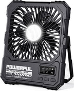 Portable Fan, Camping Fan, 20000mAh 6-Inch 18-85H Rechargeable Ultra Thin Foldable with Built-in Power Bank, LED Light, Remote Control, Hook for Outdoor Camping Tent RV Travel (Black)