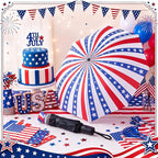 6 Pcs Patriotic American Umbrellas Red White Blue 4th of July Umbrellas with 8-Rib and Black Coating, Windproof