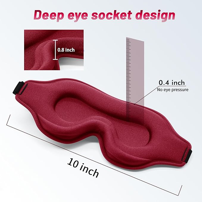 Sleep Eye Mask for Men Women, Sleeping Mask for Side Sleeper, Travel Blackout Night Blindfold Eye Shade Cover with Adjustable Strap (Red)