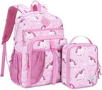 VASCHY Girl Kids Backpack & Lunch Bag Set, 2-in-1 School Bookbag with Insulated Lunch Box for Preschool, Daycare, Kindergarten & Elementary School – Pink Unicorn