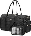 FOCDOD Travel Duffle Bag for Women - Weekender Bags with Shoe Compartment Large Carry on Overnight Tote Bag with Toiletry Bag Traveling Yoga Gym Bags with Wet Pocket Mommy Hospital Bag Black