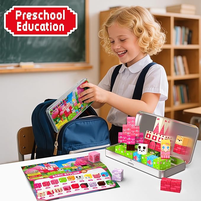 Princess Magnetic Building Blocks Travel Toys - 35PCS Magnet Cubes for Kids Ages 4-8, STEM Learning Toys, Portable Magnetic Toys Set for Toddlers 3-5, Boys & Girls，Birthday Gifts, Classroom Prizes