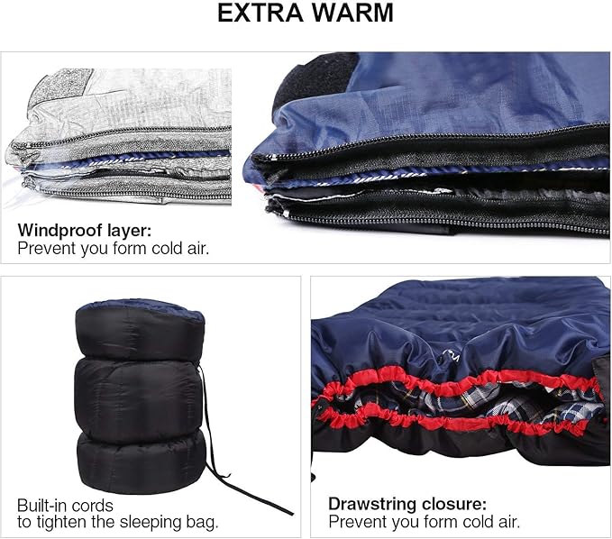 REDCAMP Cotton Flannel Sleeping Bag for Camping Backpacking, Adults Cold Weather Envelope Sleeping Bags with 2/3/4/6lbs Filling