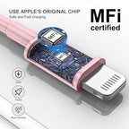 FUPYWP Car iPhone Carplay Cable, Car Charger Cord, USB A to Lightning Cable Fast Charging & Data Transfer for iPhone 14/13/12/11 Pro Max XR XS X 8 7 6 Plus SE Tangle-Free,3ft Pink