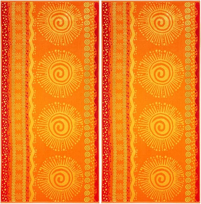 COTTON CRAFT Oversized XL Beach Towel 39 x 68-2 Pack - 100% Cotton Velour - Big & Huge - Pool Picnic Bath Towels - Jacquard Terry Thick Plush Super Soft Luxury - 450 GSM - Sunshine Orange Yellow