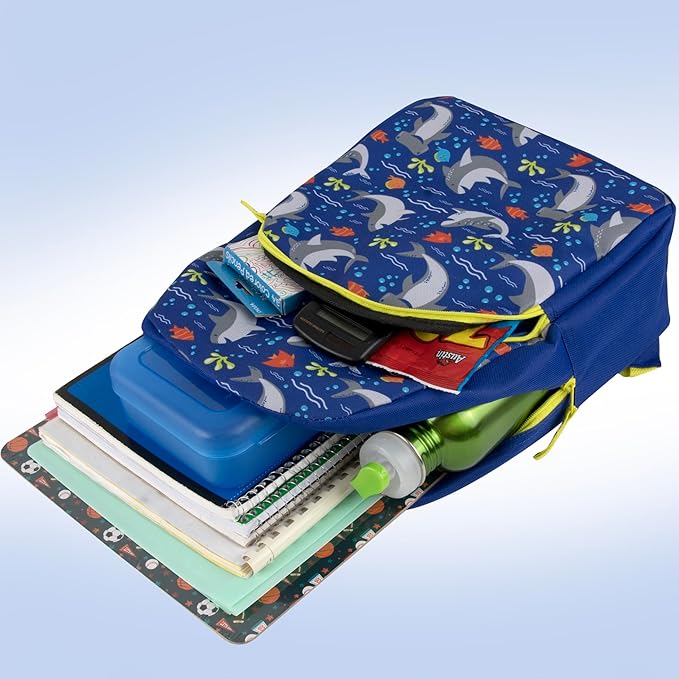 Trail maker 15 Inch Kids Backpacks for Boys & Girls | Preschool, Kindergarten, Elementary School Backpacks with Adjustable, Padded Straps (Seafaring Sharks)