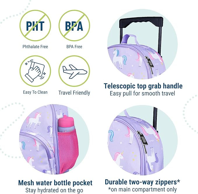 Wildkin Kids Rolling Luggage – Carry-On Size for School & Overnight Travel