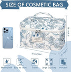 Gosect Large Makeup Bag, Cute Cosmetic Bag for Women Girls, Floral Coquette Aesthetic Toiletry Bag, Travel Make Up Organizer Bag (Navy Blue)
