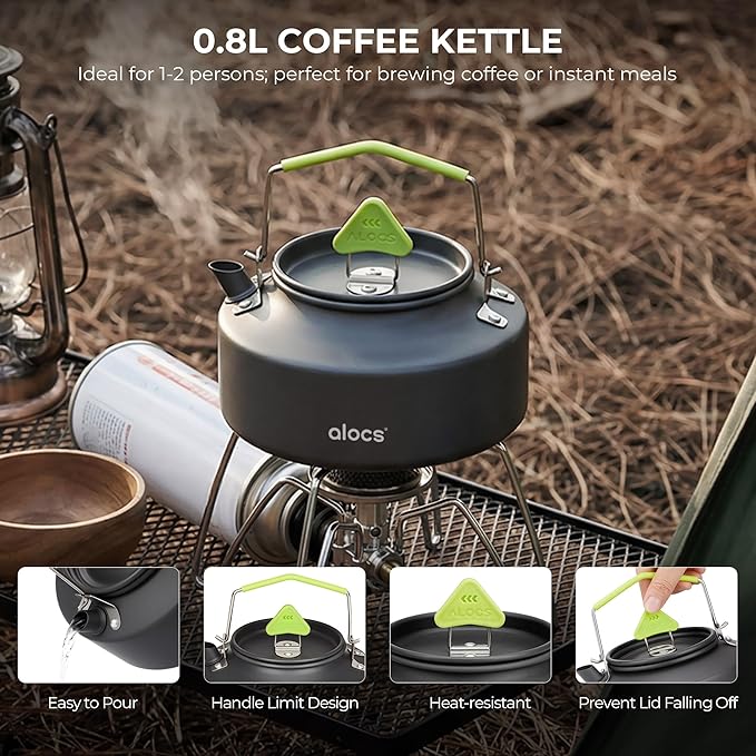 Alocs Camping Cookware Set - Lightweight Camping Pots and Pans - Portable Outdoor Cookware with Kettle - Camping Cookware Mess Kit for 2