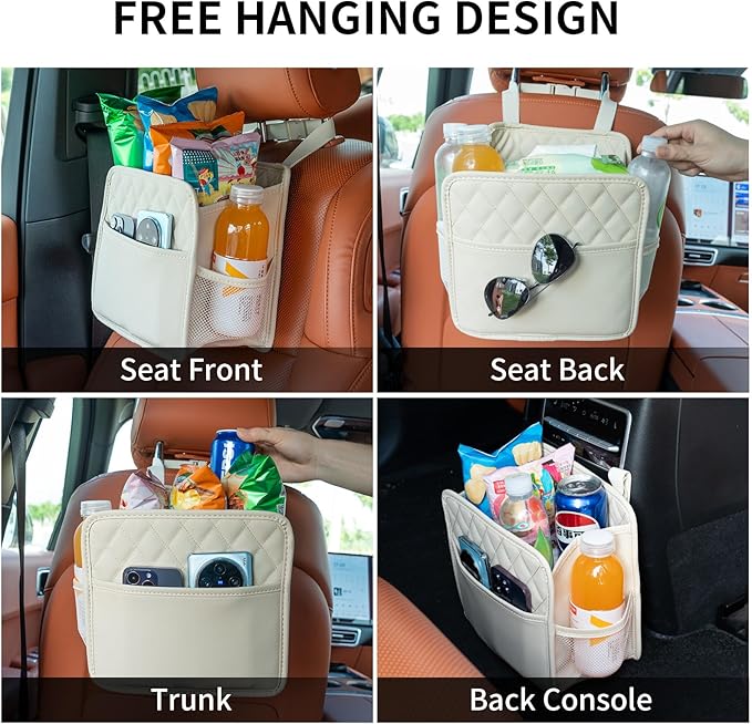FrgKbTm Car Seat Back Hanging Bag Car Document Holder Multi-Pocket Bottle Bag Storage Box Organizer Travel Tidy Pouch Pocket Kids Beige