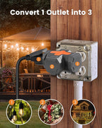 SURAIELEC Outdoor 3 Way Plug Adapter, Multi Plug Outlet Waterproof, 1 to 3 Power Splitter, Electrical 15A Multiple Plug Extender with Cover for Outside Garden Garage Cruise, Gray, ETL Listed, 3 Pack