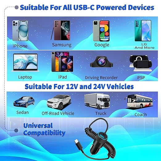 【MFi Certified】iPhone 17 Car Charger Fast Charging, Braveridge 75W USB C PD&QC Car Power Cigarette Lighter USB Charger with 6FT Type C Coiled Cable for iPhone 17/17 Pro Max/16/15/Galaxy S26/S25/Pixel