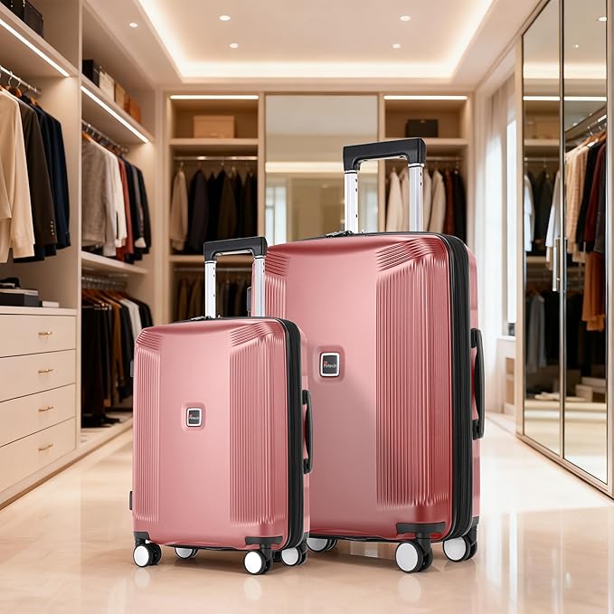 Luggage Sets 2 Piece, 20/28 Inch Lightweight Expandable PC Hardside Durable Suitcases with Spinner Wheels & TSA Lock, Pink