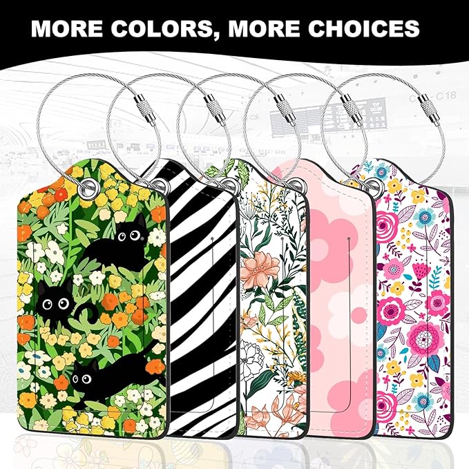 2Pack Luggage Tags for Suitcases, Cute Unique Pu Leather Cruise Luggage Tag with Privacy Cover ID Label Address Card and Metal Ring Suitable for Women Men Kids Travel Bag Green and white flowers