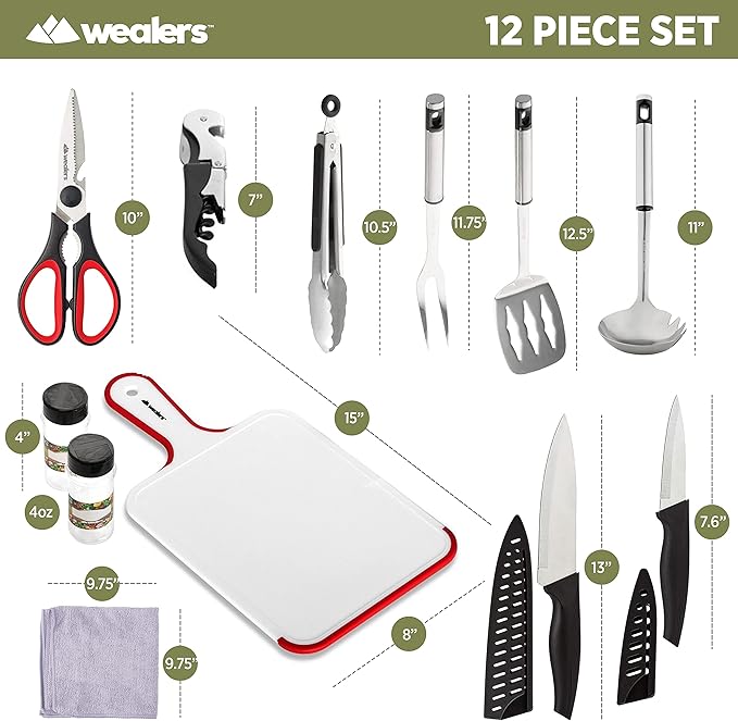 Wealers Camp Kitchen Cooking Utensil Set Travel Organizer Grill Accessories Portable Compact Gear for Backpacking BBQ Camping Hiking Travel Cookware Kit Water Resistant Case