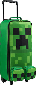 Minecraft Kids Foldable Trolley Bag 25”, 17L Luggage with Wheels, Creeper - Gamer Travel Essentials, Gifts for Kids