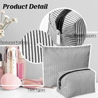 Huhumy 2 Pcs Makeup Bag Set Cute Cosmetic Pouch for Women Seersucker Travel Toiletry Bag Preppy Small Makeup Purse Pouch Aesthetic Skincare Brushes Storage Organizer for Valentine Women(Black)