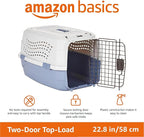 Amazon Basics Sturdy Portable 2-Door Top-Load Hard-Sided Pet Travel Carrier with Secure Ventilation, Handle, Front & Top Entry for Dogs, Cats, 22.8"L x 15"W x 13"H, Gray & Blue