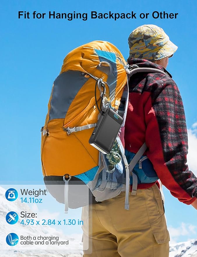 Portable Charger, 27000mAh 22.5W Fast Charging Power Bank with Built-in Cable, USB C Battery Pack with LED Display/Flash Light, Travel Essential External Battery Charger Bank for iPhone Samsung Black