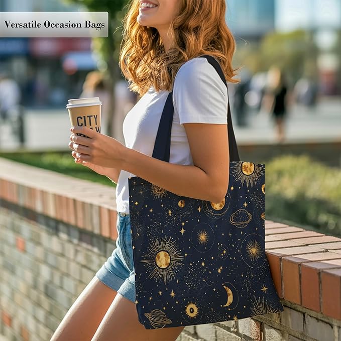 Aesthetic Canvas Tote Bag, Cute Reusable Bags for Women with Inner Pocket