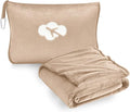 Travel Blanket and Pillow Compact, Premium Soft 2 in 1 Airplane Blanket with Soft Bag Pillowcase，Hand Luggage Sleeve and Backpack Clip (Brown)