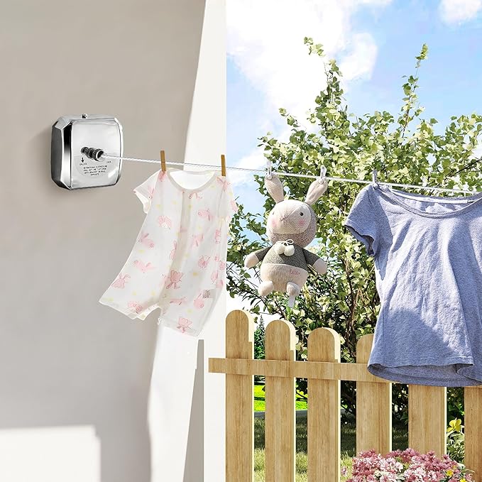 304 Stainless Steel Retractable Clothesline with Adjustable Rope String for Hanging Drying Shower Room(Sliver Square)