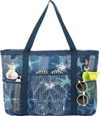 Fammart Mesh Beach Bag with Zipper, Large Beach Tote for Women, Toys Pool Swim Bag Travel Vacation Cruise Essentials