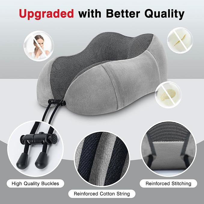 urnexttour Neck Pillow Airplane-2 Pack Memory Foam Travel Pillow, Soft Support Travel Neck Pillow for Travelling, Sleeping Rest, Car, Train and Home Use (Black&Grey)