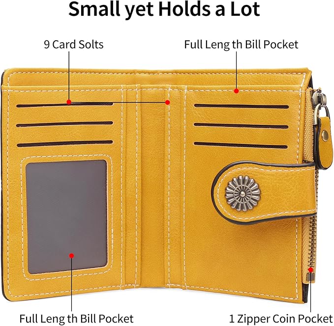 Small Wallet for Women Bifold Credit Card Holder RFID Blocking with Zipper Pocket