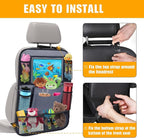 ULEEKA Car Backseat Organizer with 11" Table Holder, 10 Storage Pockets Seat Back Protectors Kick Mats for Kids Toddlers, Travel Accessories, 2 Pack, Gray