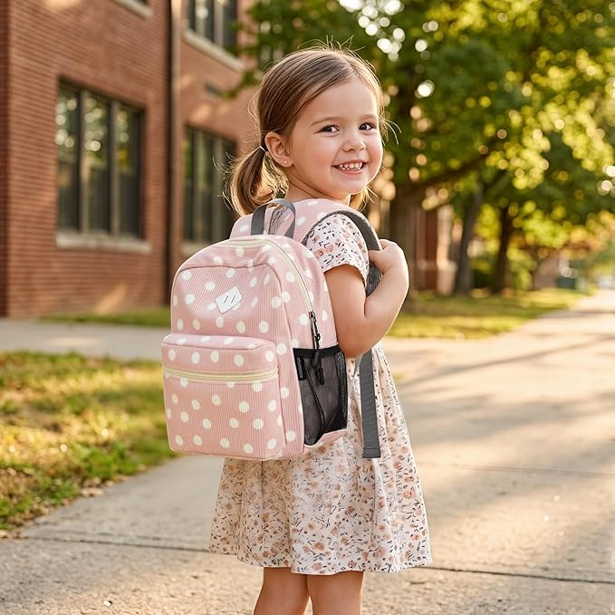 STEAMEDBUN Corduroy Toddler Backpack for Girls Boys 2-4, Kids Preschool Backpack for Kindergarten - Polka Dot
