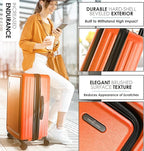 TRAVELARIM Orange Hardshell Luggage Sets 4 Piece, Durable Suitcase Set, Travel Luggage Set with Integrated TSA Lock, 360° Spinner Wheels, Expandable Medium and Large Checked Suitcase, 20/24/28 Inch