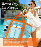 2026 Stylish & Spacious XX-Large Beach Bag for Women – Mesh × Canvas Tote with Top Zipper, 11 Tall Pockets | 40L+ Spacious, 11 Tall Pockets, Zipper Pouch, Secure Zip-Top, Sand-Resistant Base