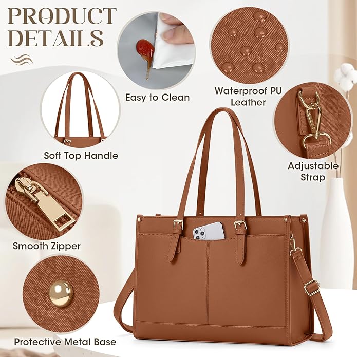 Laptop Bag for Women with Insulated Lunch Compartment 15.6 Inch Pu Leather Work Tote Computer Briefcase Bag for Office