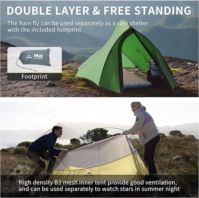 Naturehike Cloud-Up Tent Lightweight Backpacking Tent with Footprint - Free Standing Ultralight Camping Hiking Backpack Tents