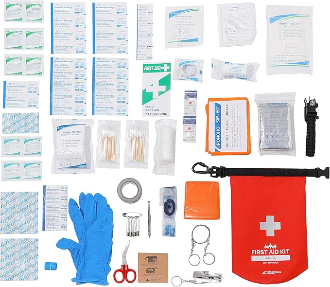 Breakwater Supply™ Waterproof First Aid Kit Dry Bag Bug Out Bag Preloaded with Emergency Survival Prepper Supplies for Boating, Camping, Fishing + Carabiner, Floating, Reflective, AFAK/IFAK Trauma Kit
