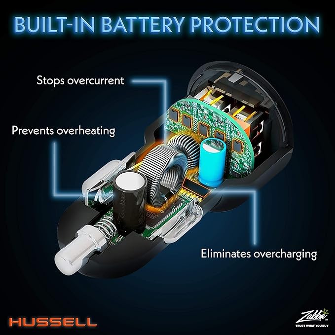 WERPOWER Hussell Cigarette Lighter USB Adapter - 12 V Car Charger for Mobile Phone, Navigation Connection to Socket - 2-Port Multiple Plug - Must Have Car Gadget