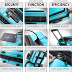TRAVELARIM Teal Hardshell Luggage Sets 4 Piece, Durable Suitcase Set, Travel Luggage Set with Integrated TSA Lock, 360° Spinner Wheels, Expandable Medium and Large Checked Suitcase, 20/24/28 Inch
