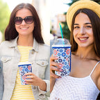 KJQJLY 3 Pack Reusable Iced Coffee Sleeves for Iced Coffee Cups or Drinks Reusable Neoprene Insulated Sleeves for Hot and Cold Drinks from Starbucks, Dunkin, And More (Blue Flower)