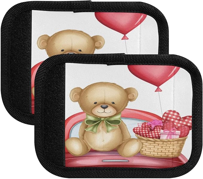 4 Pack Valentines Bear Luggage Handle Wrap, Detachable Luggage Tag, Neoprene Suitcase Wrap with Comfort Grip & Bright Identifier for Suitcase, Travel Bag, Sports Bag