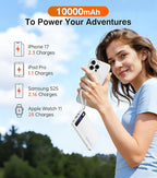 Power Bank with 2 Built-in Cables 10000mAh, 22.5W PD Slim Portable Charger USB C Battery Pack, Travel Essentials Fast Charging Powerbank Compatible with iPhone 17 16 Plus Pro Galaxy iPad White(1 Pack)